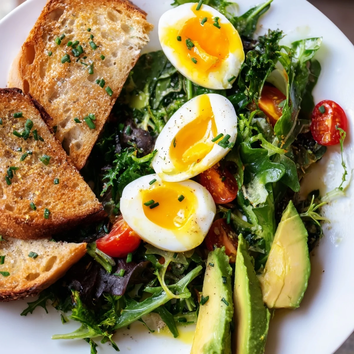 Enjoy this Savory Breakfast Plate, featuring soft eggs, toast, and zesty lemon dressing.