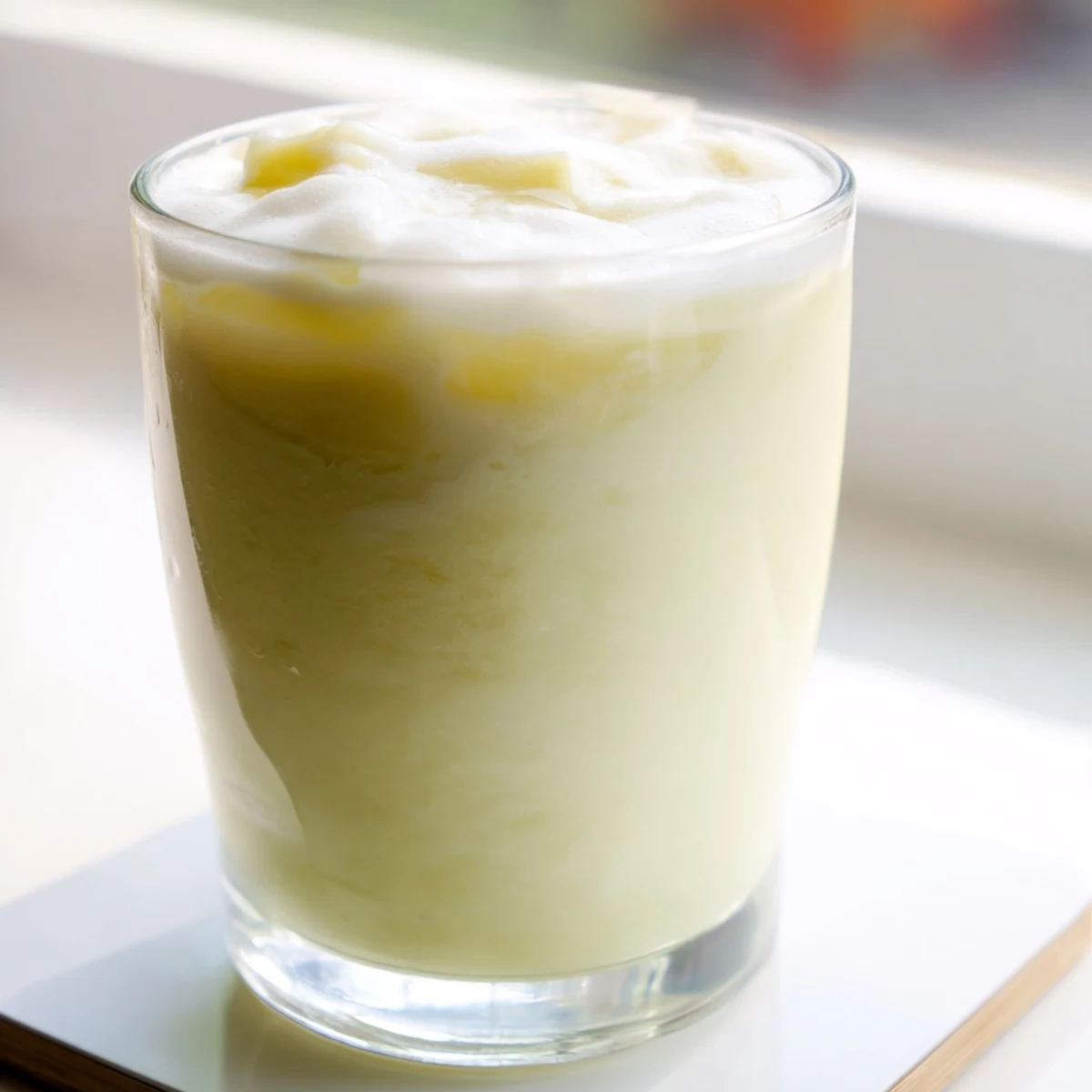 Creamy durian smoothie with coconut milk and banana served in tall chilled glasses