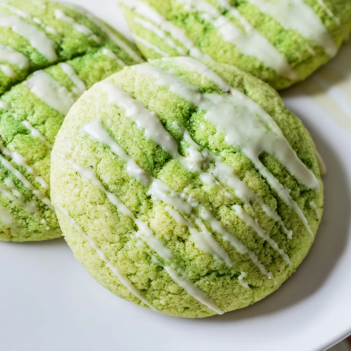 Vibrant green baked cookies with sweet white chocolate swirls perfect for holiday desserts