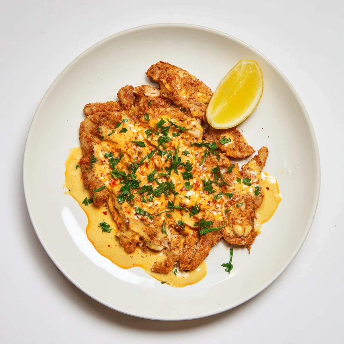 Fiery Chicken Diablo served piping hot with rich red sauce coating tender baked chicken