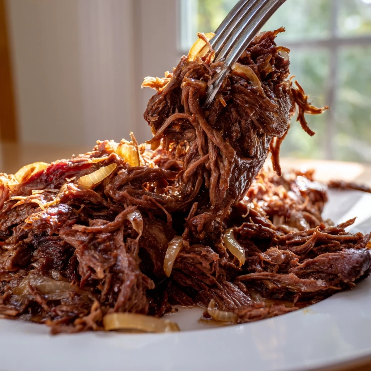Slow cooker shredded beef with rich spices and fork-tender texture