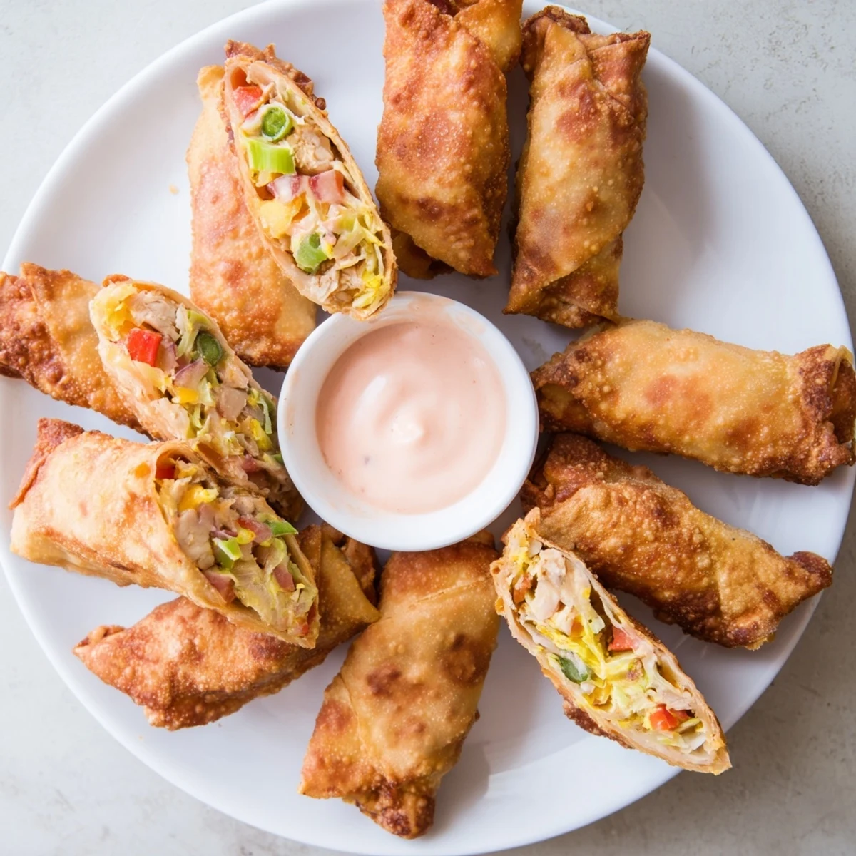 Deep fried Voodoo Egg rolls showcasing golden brown wrapper and Cajun-spiced chicken filling