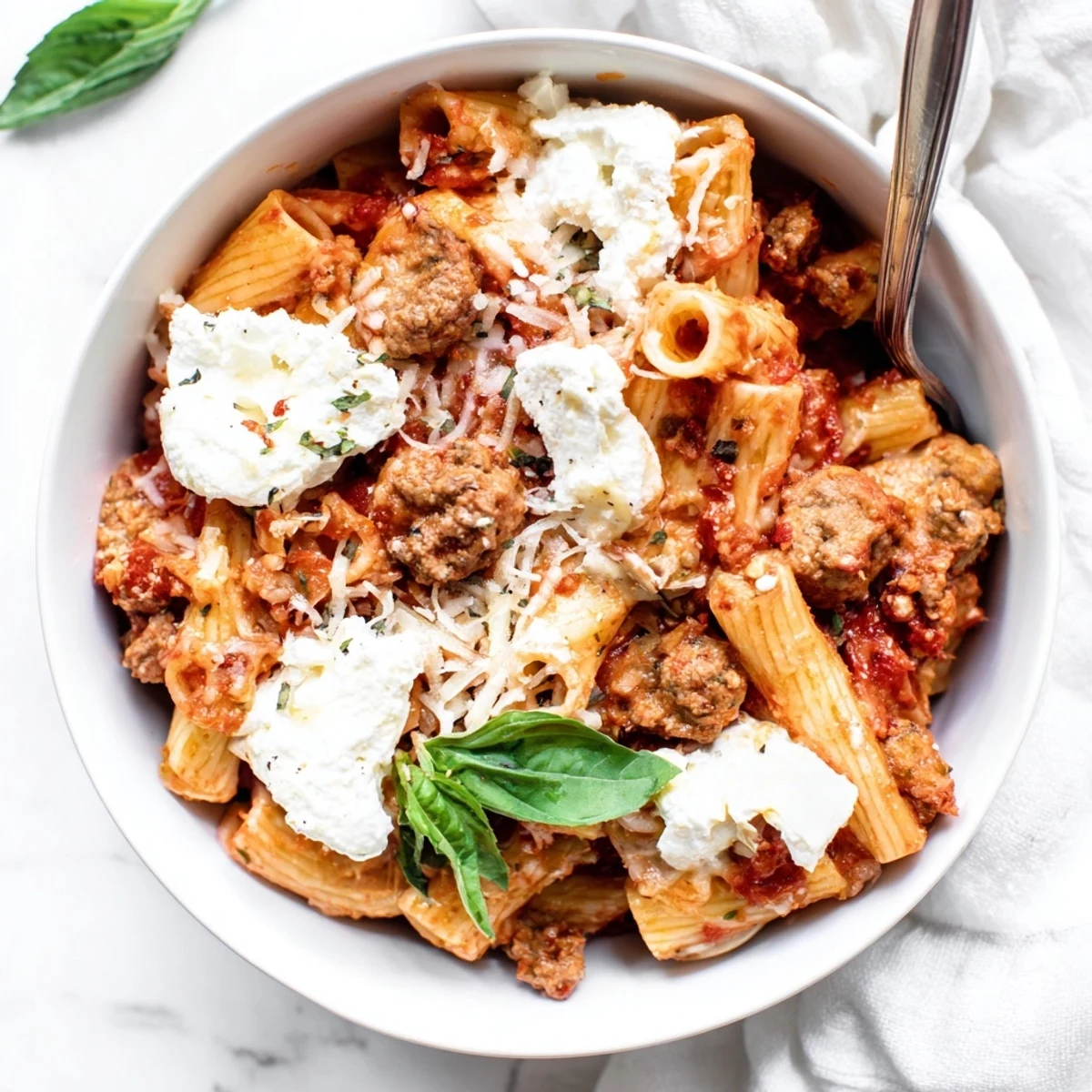 Golden cheesy baked ziti pasta dish with tender noodles and savory meat sauce bubbling hot