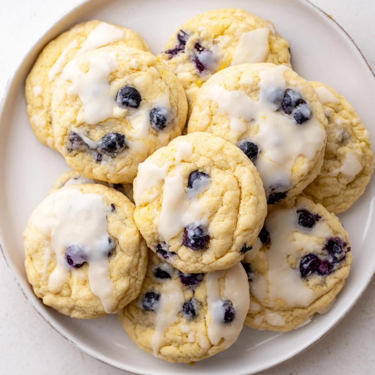 Golden lemon blueberry cheesecake cookies with creamy centers and fresh berry bursts