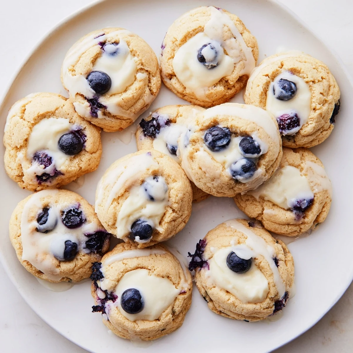 Soft baked lemon blueberry cheesecake cookies drizzled with sweet tangy lemon glaze