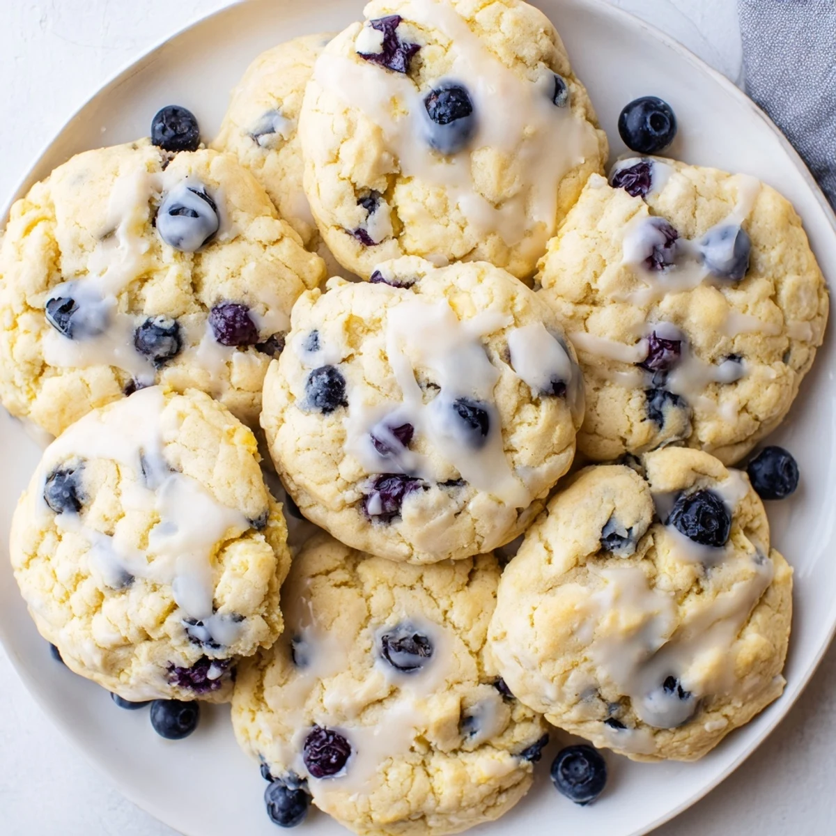 Fresh lemon blueberry cheesecake cookies stuffed with vanilla cream cheese filling