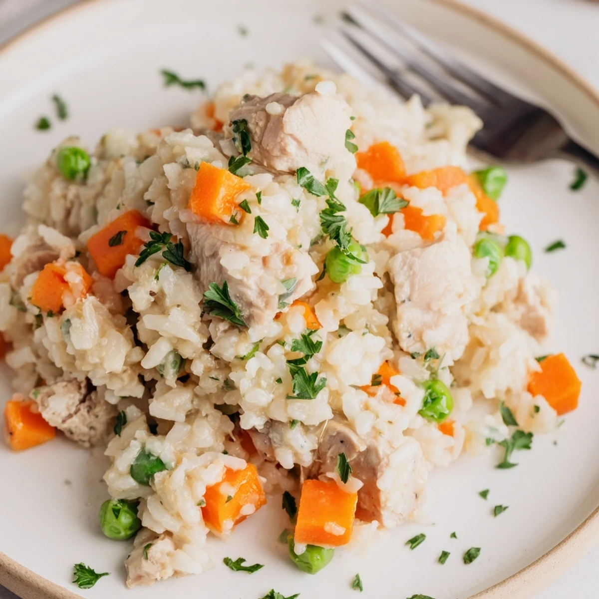 Golden Instant Pot chicken and rice with tender vegetables steamed together in one pot