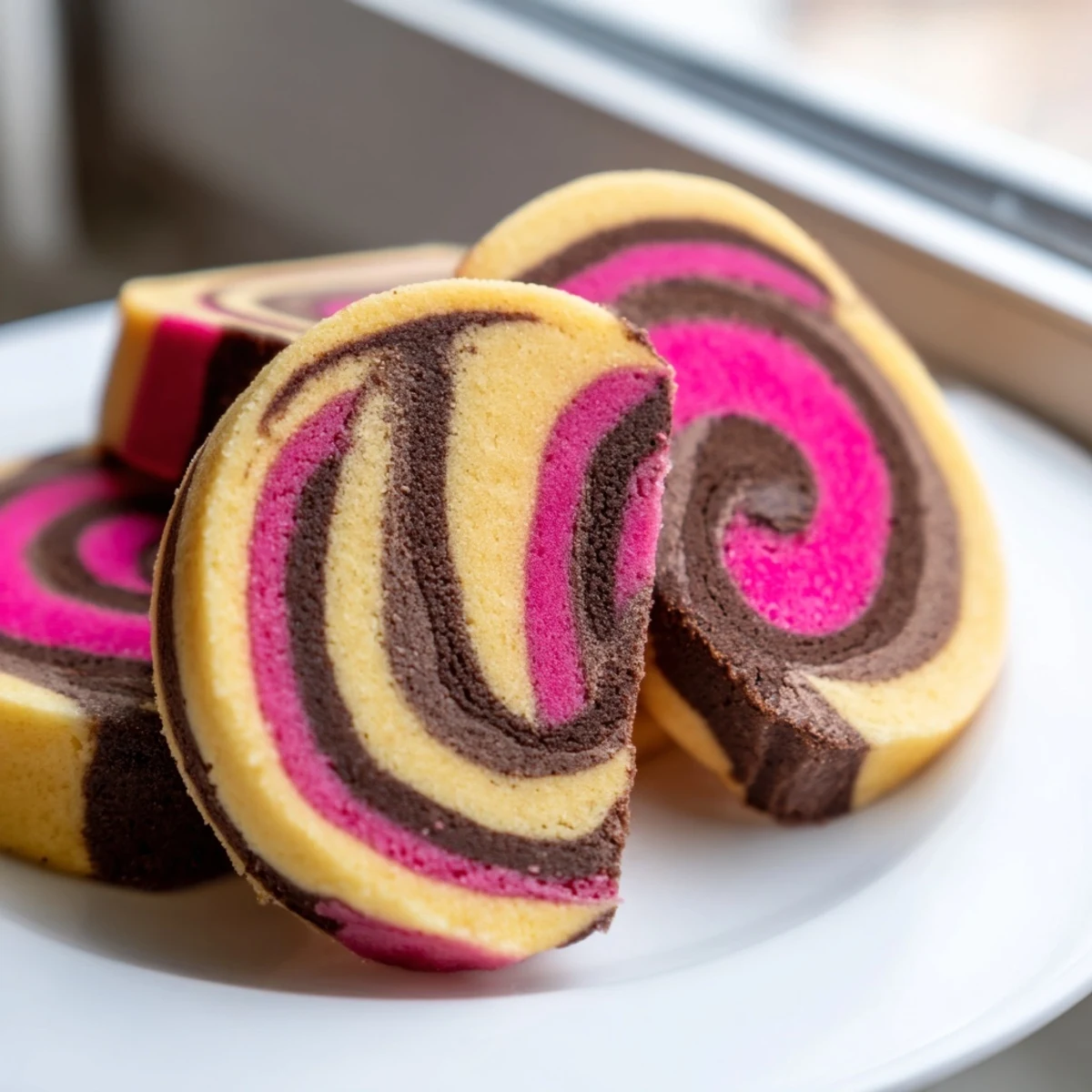 Soft Neapolitan Swirl Cookies showing tri-colored dough rounds fresh from a parchment-lined oven