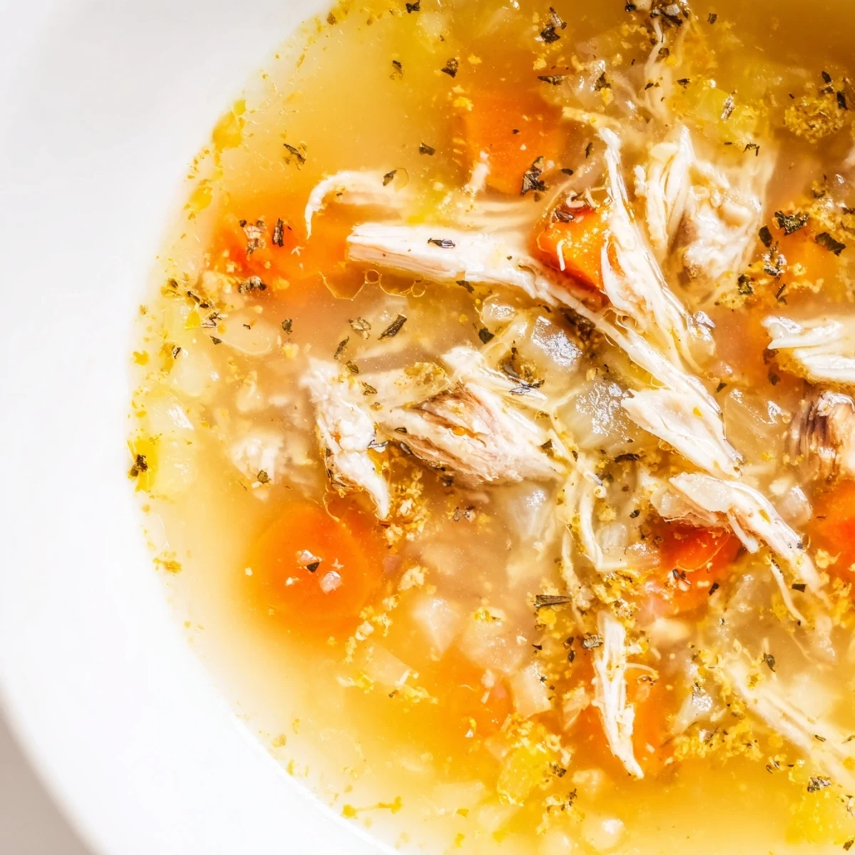 Steaming bowl of Crockpot Lemon Chicken Soup featuring bright citrus and colorful vegetables