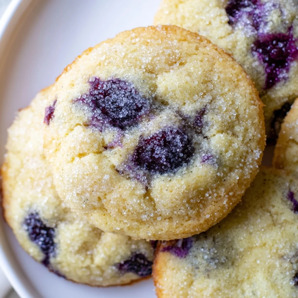 Soft blueberry muffin cookies with golden edges bursting with juicy fresh berries