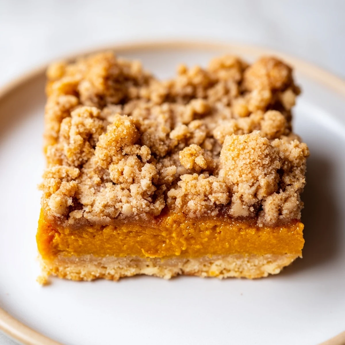 Creamy pumpkin maple filling peeks through a crumbly brown sugar crust on these autumn dessert bars