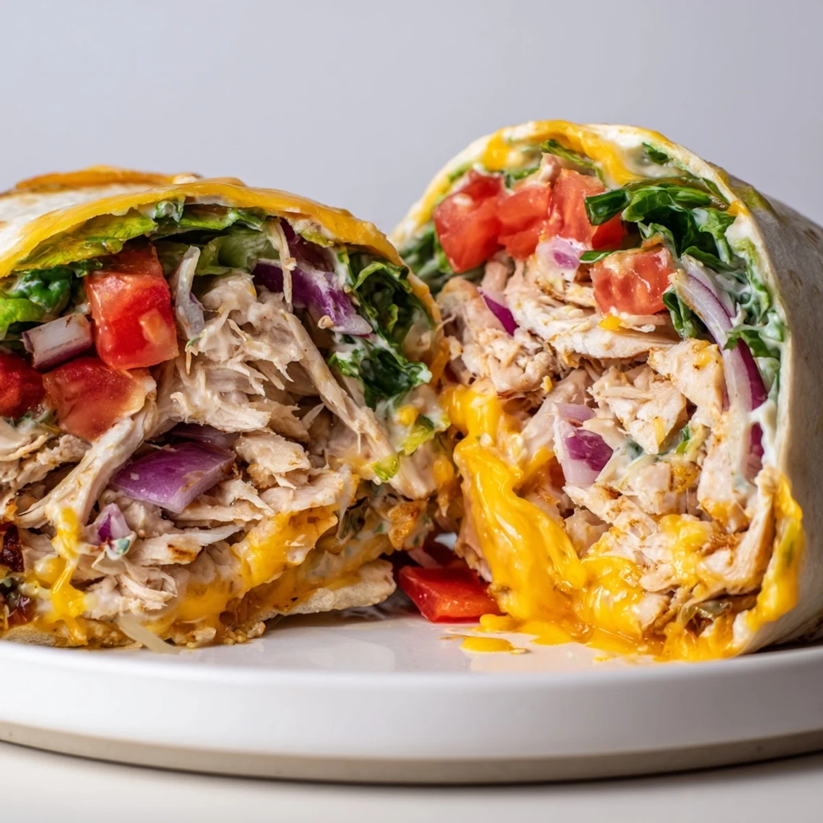 Grilled Cheesy Garlic Chicken Wraps oozing melted cheddar, served with sweet potato fries