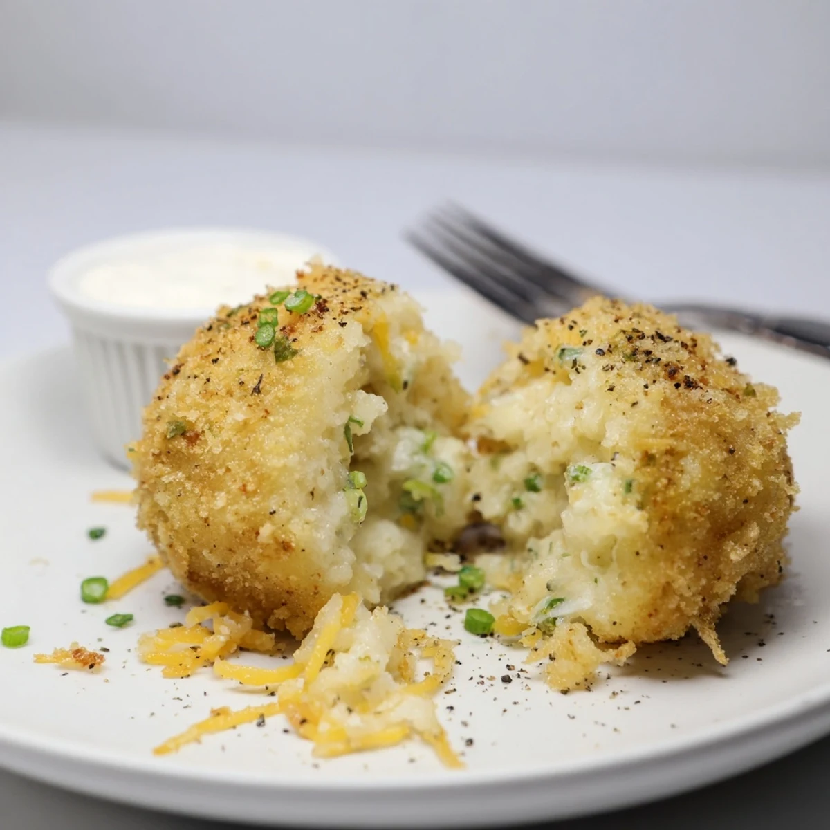 Golden, crispy Fried Mashed Potato Balls served hot with cool ranch