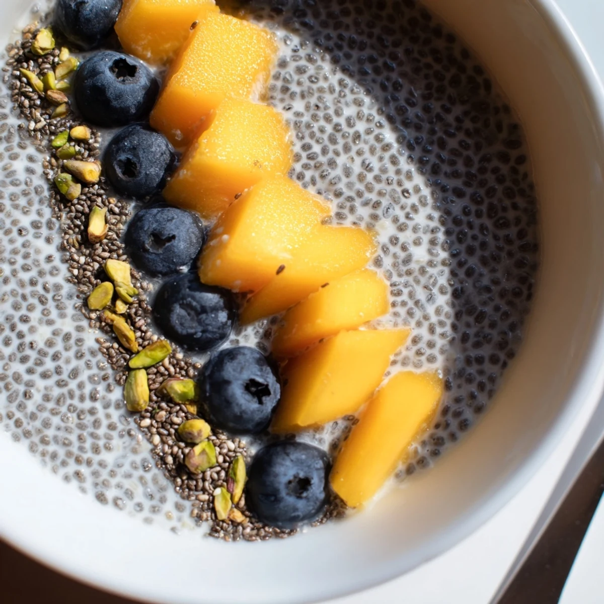 Silky Coconut Chia Pudding chilled overnight, speckled seeds and toasted coconut