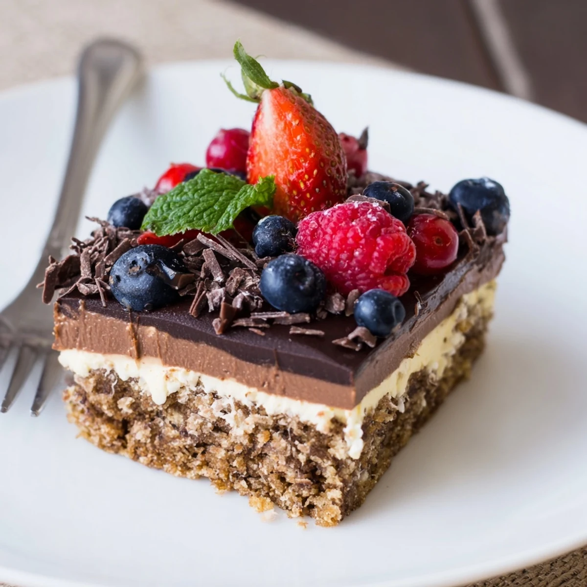 The Ultimate Dessert Recipe: layered chocolate ganache, vanilla cream, glistening mixed berries