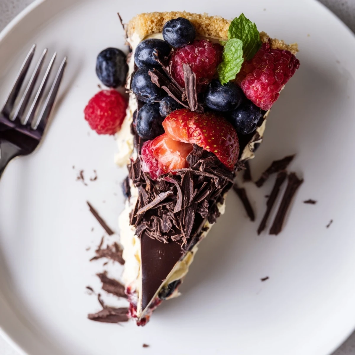 Spoon-ready The Ultimate Dessert Recipe garnished with dark chocolate shavings, fresh mint