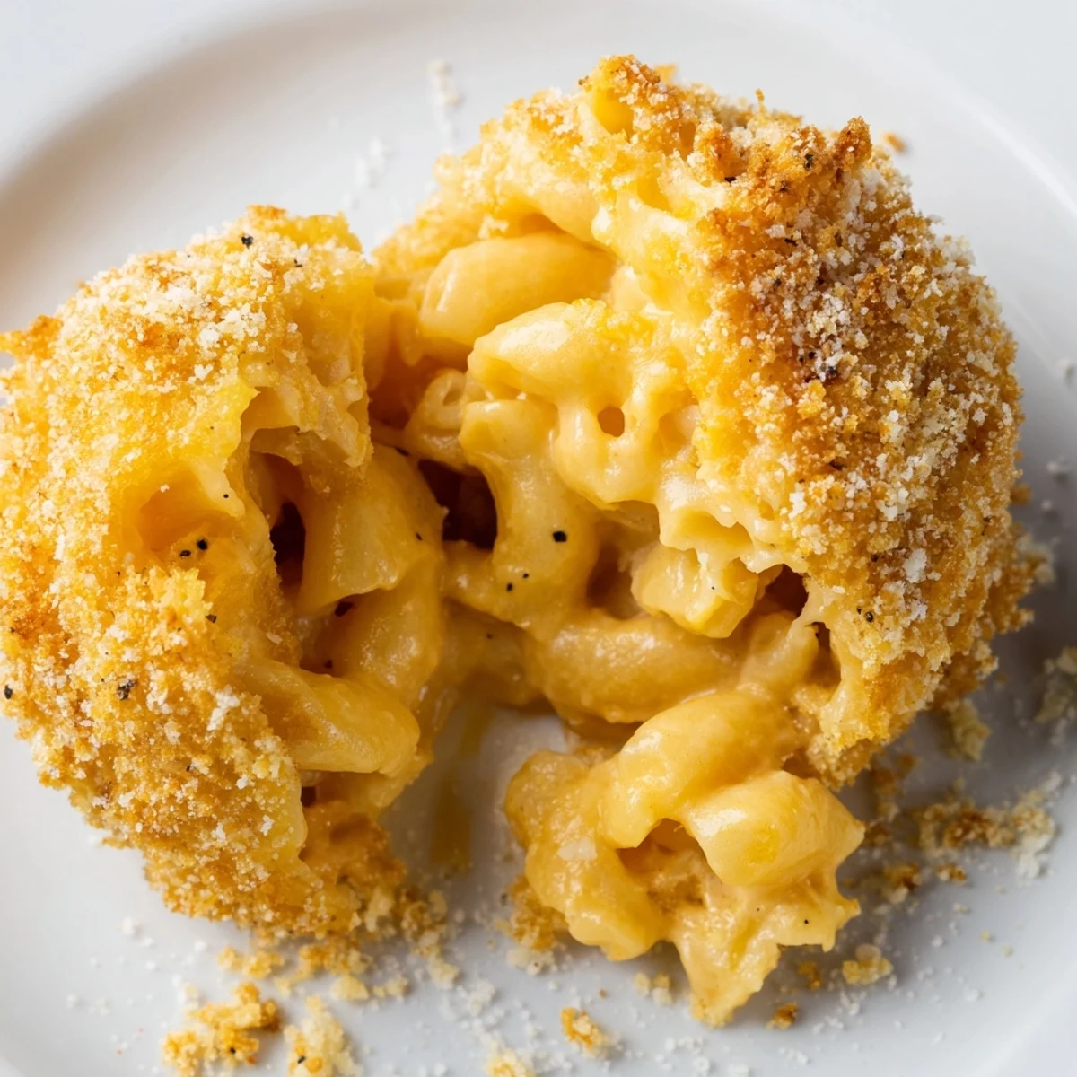 Plate of Fried Mac And Cheese Bites steaming, crunchy panko coating, ranch dip