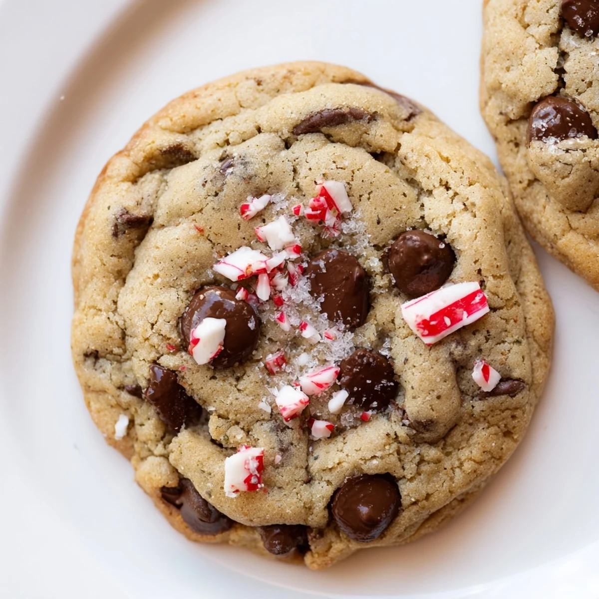 Peppermint Chocolate Chip Cookies with crushed peppermint, soft centers, golden edges on rack