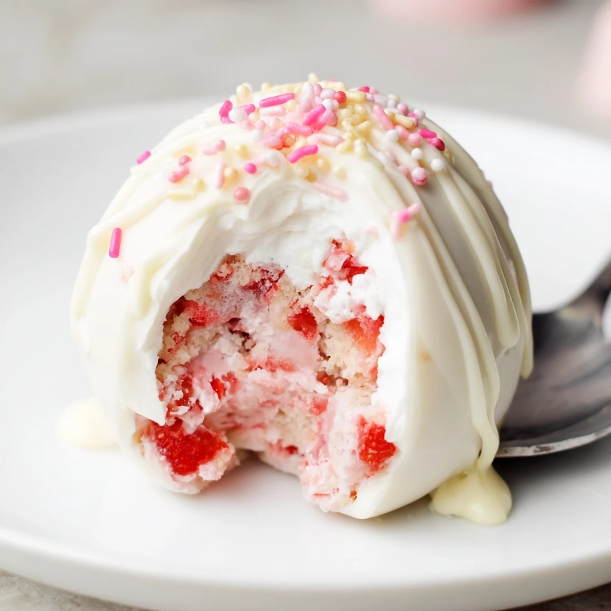 Strawberry Shortcake Easter Egg Bombs served chilled with creamy filling and glossy shells