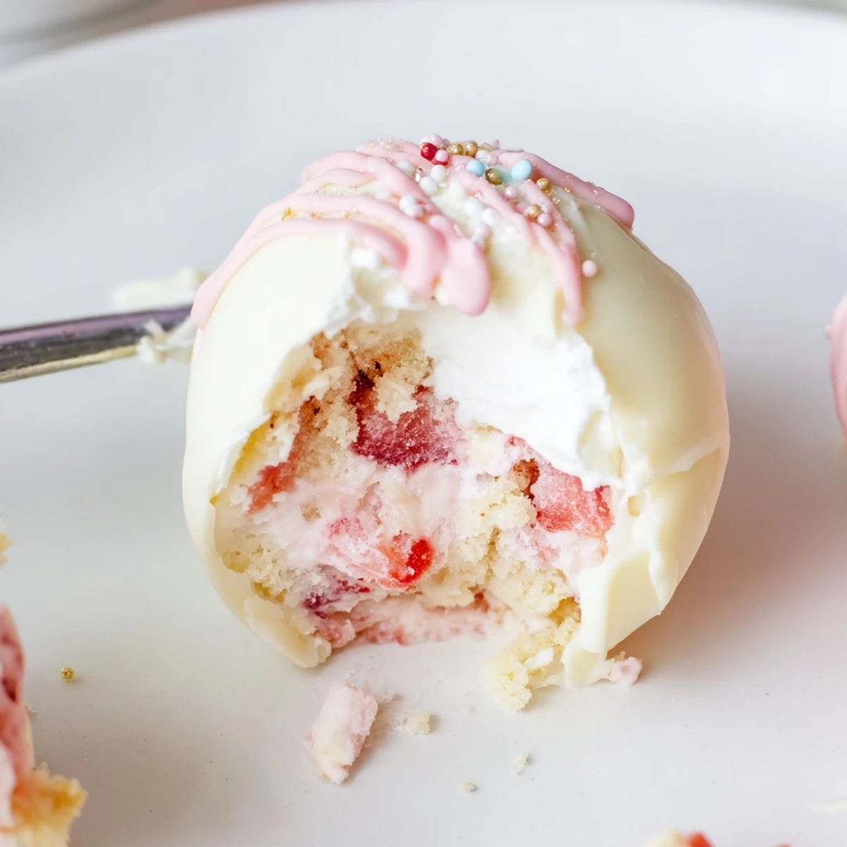 Bright Strawberry Shortcake Easter Egg Bombs drizzled with chocolate, sprinkles, perfect spring treat