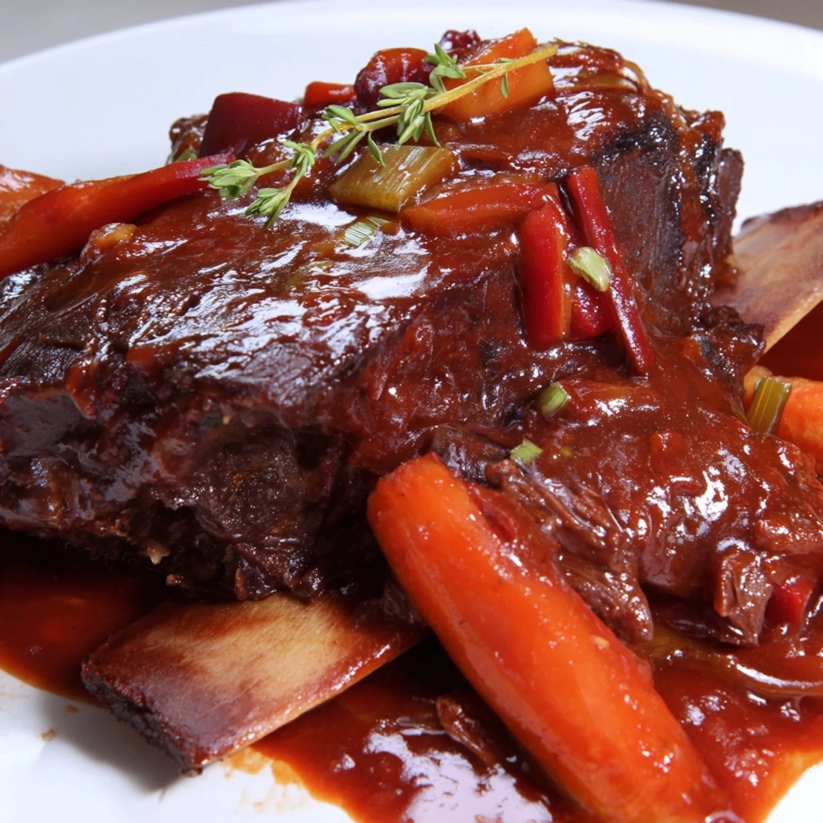 Slow Cooker Beef Short Ribs glazed in rich red wine sauce, fork tender