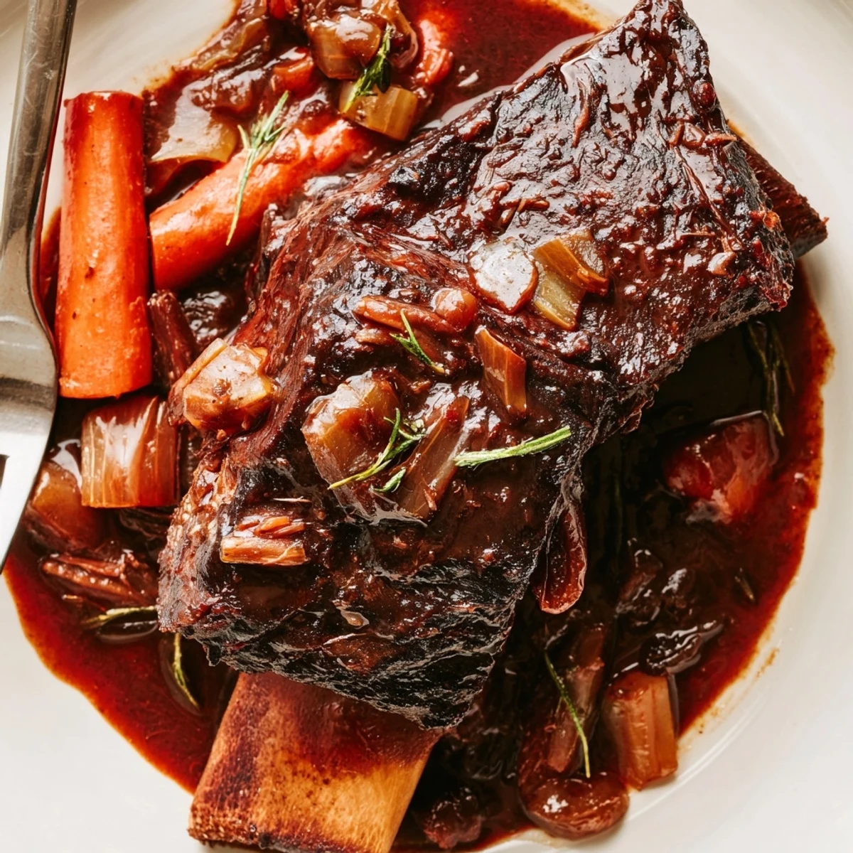 A bowl of Slow Cooker Beef Short Ribs served over creamy mashed potatoes