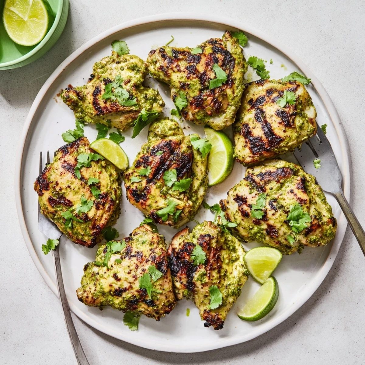 Juicy chicken thighs grilled to perfection with bright cilantro lime marinade and smoky charred edges