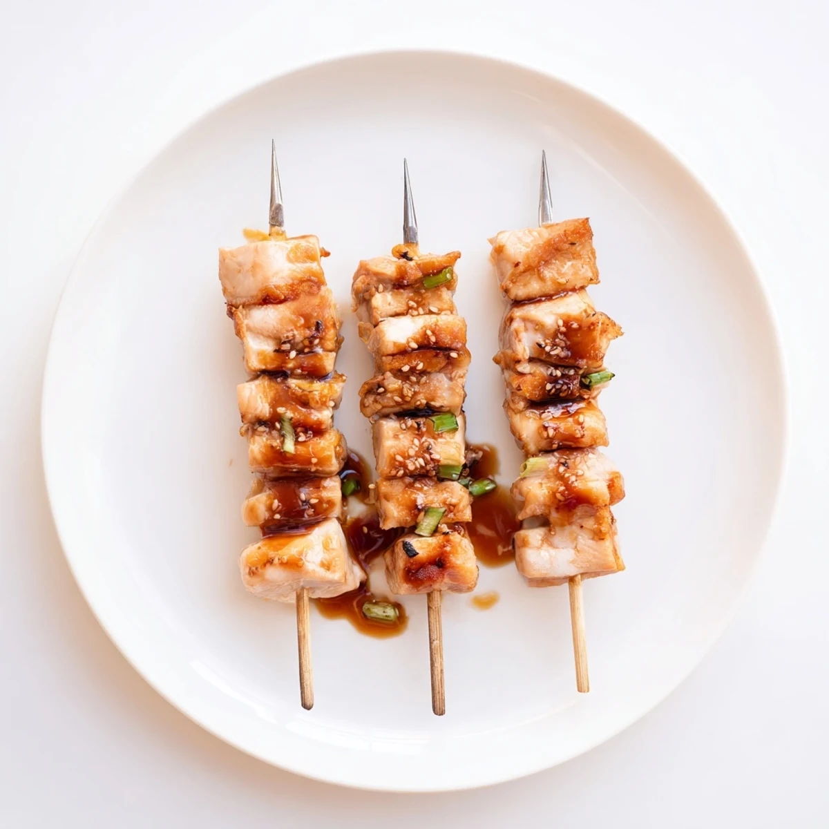 Warm Japanese Chicken Yakitori Recipe served with steamed rice, charred scallions
