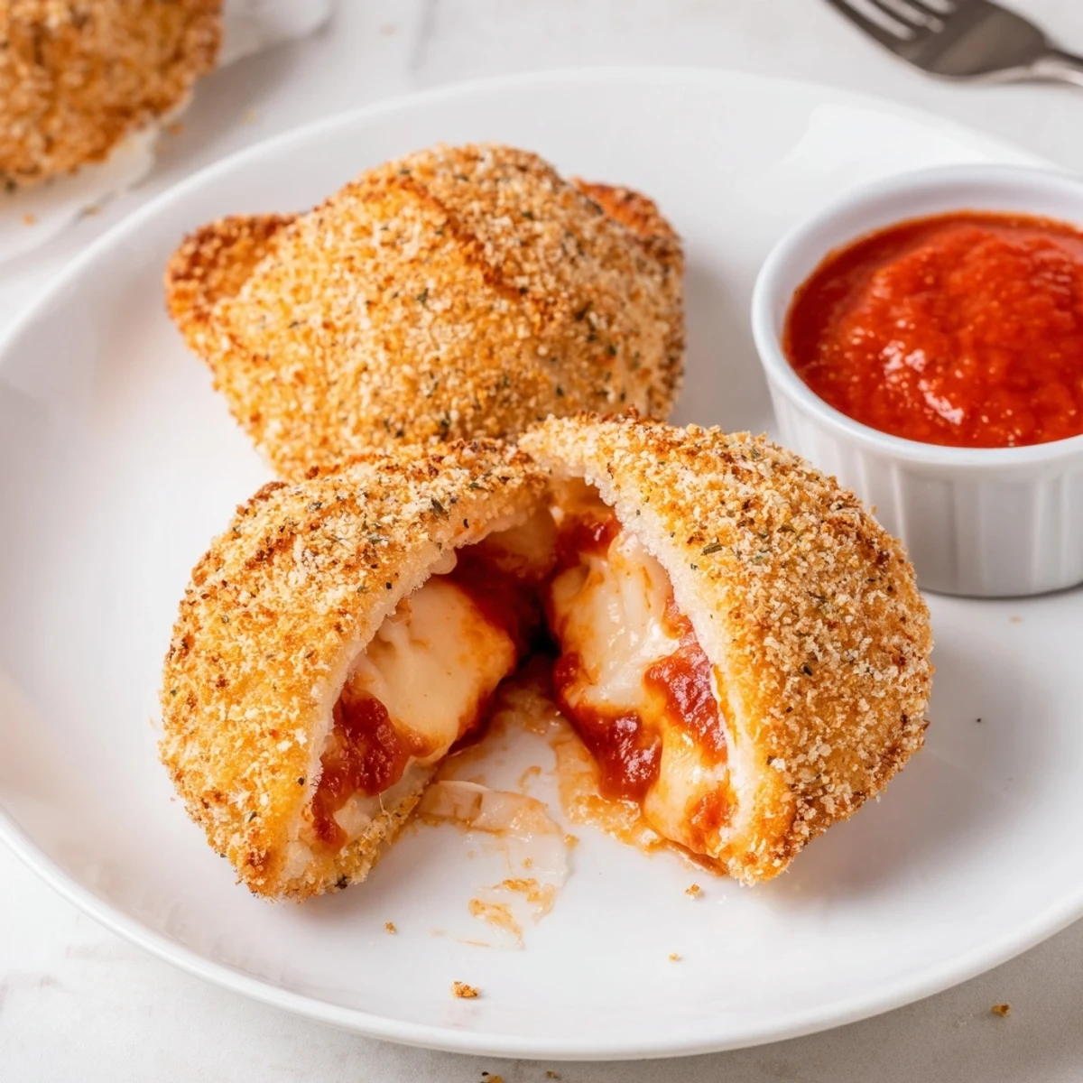 Crispy Tortellini Party Snacks Recipe showing golden, crunchy bites with warm marinara