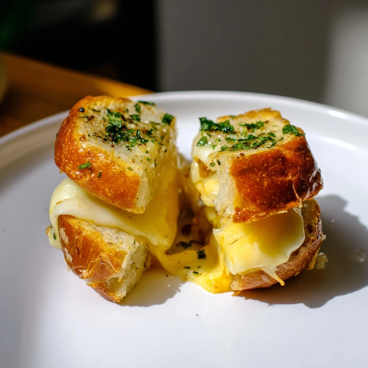 Warm Mini Grilled Cheese Hawaiian Rolls Recipe plated beside steaming tomato soup