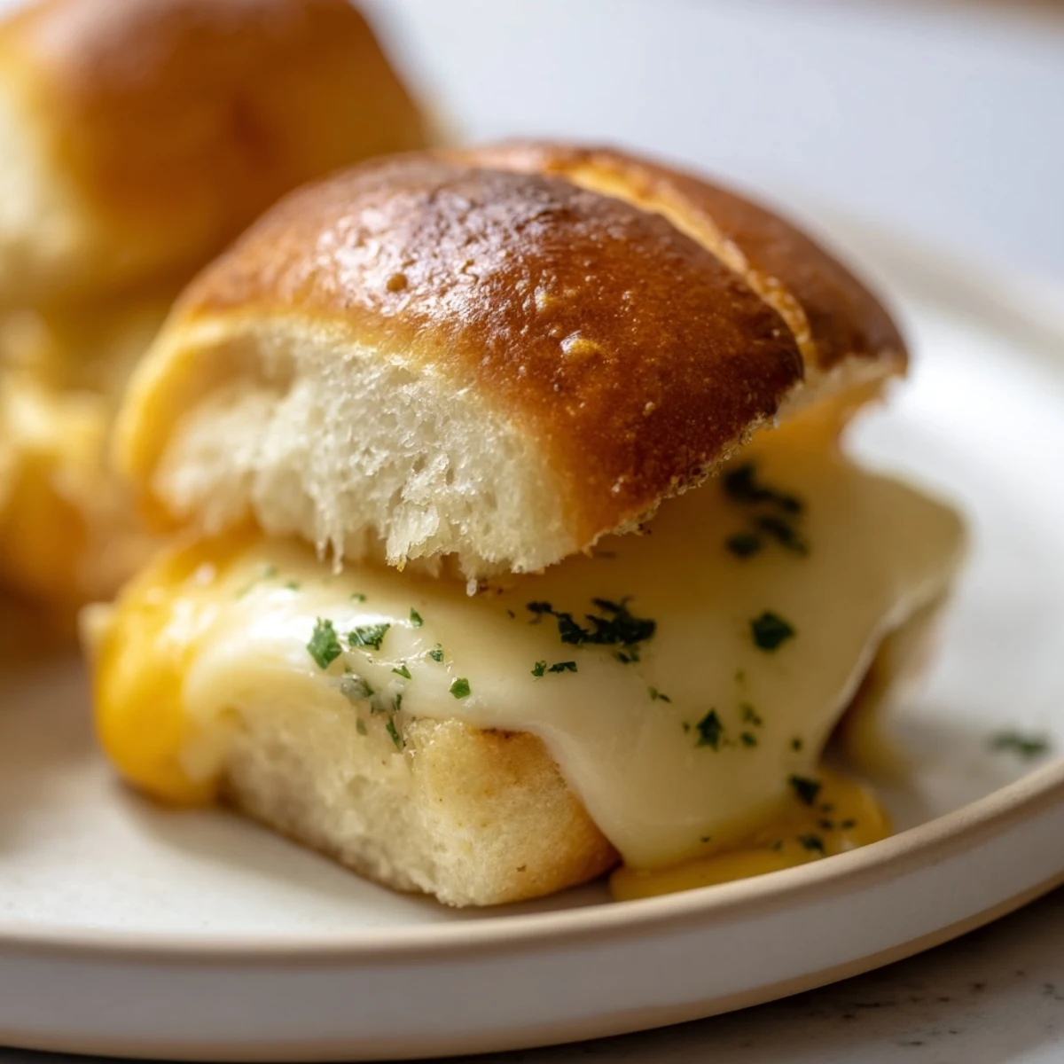 Mini Grilled Cheese Hawaiian Rolls Recipe showing gooey cheddar oozing from buttery tops