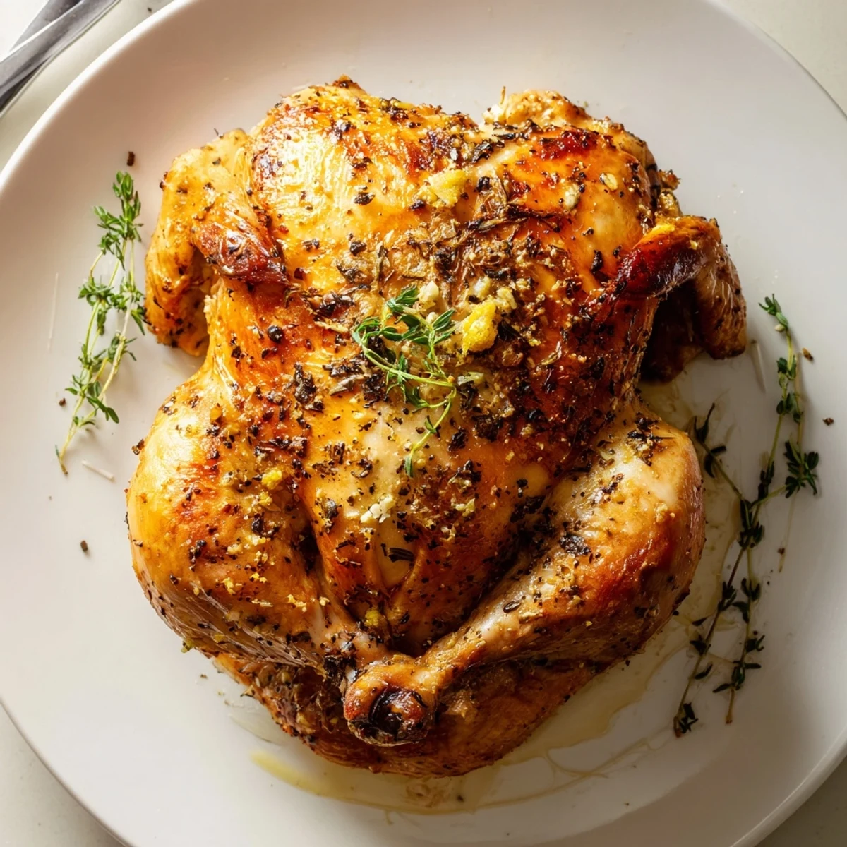 Carved Buttermilk Roasted Chicken releasing steamy, juicy slices beside roasted vegetables  