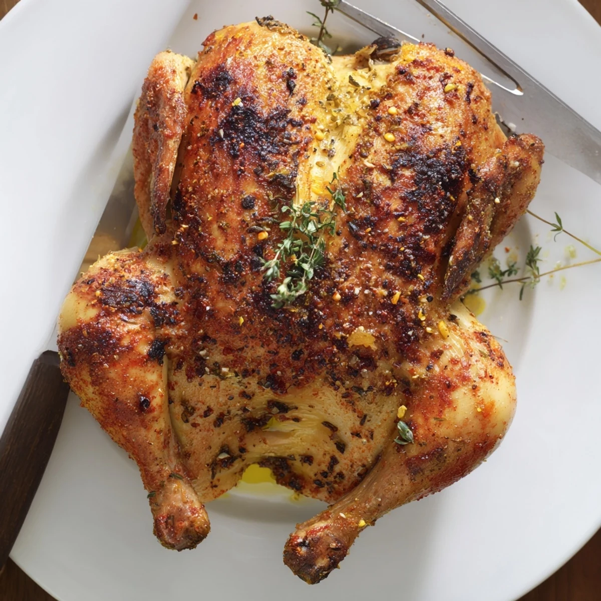 Buttermilk Roasted Chicken glistening with lemon zest and thyme, ready to serve