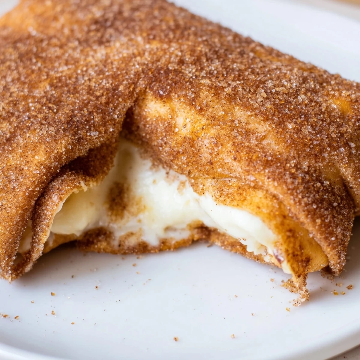 Cheesecake chimichangas dusted with cinnamon sugar, drizzled with chocolate sauce for serving