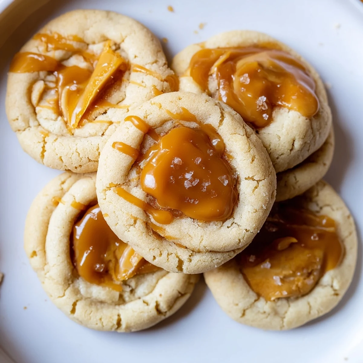 Creamy caramel cheesecake cookies arranged on a rustic platter dusted with powdered sugar