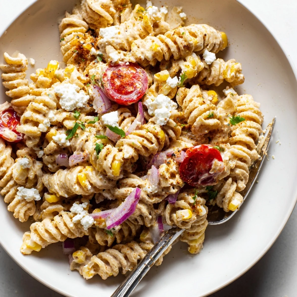 Smoky grilled corn and tangy lime dressing coat this vibrant Elote Street Corn Pasta Salad