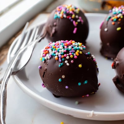 A close-up of a bite-sized Easter Egg Oreo Ball reveals the creamy Oreo and cream cheese center, perfect for a spring dessert platter.